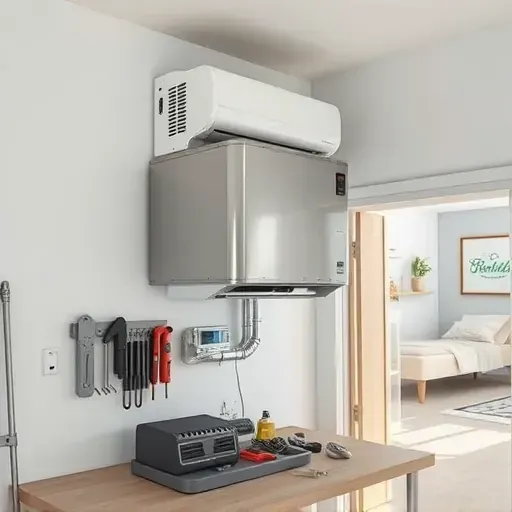 Modern indoor air conditioner installed in a clean, well-lit utility room, showcasing professional service and quality craftsmanship.