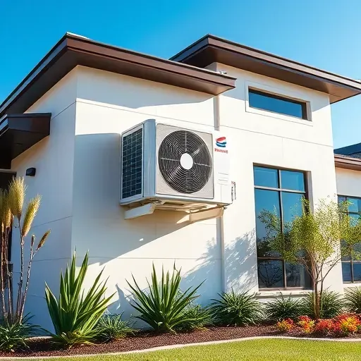Modern HVAC installation on a stylish home in Kennedale TX featuring a sleek air conditioning unit and vibrant landscaping.