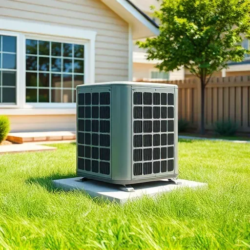 Outdoor residential HVAC unit in Pecan Acres, TX, on a sunny day, with lush grass, a house, trees, and a wooden fence.