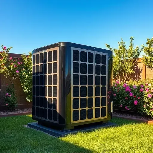 Modern residential HVAC system in Lake Dallas TX, sleek design in a well-kept backyard under clear blue skies.