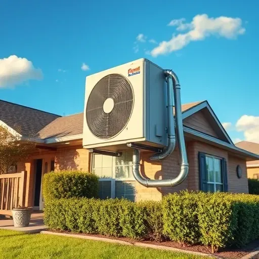 Modern HVAC installation on a suburban home in Forest Hill TX with sleek air conditioner, manicured lawn, and clear blue sky.