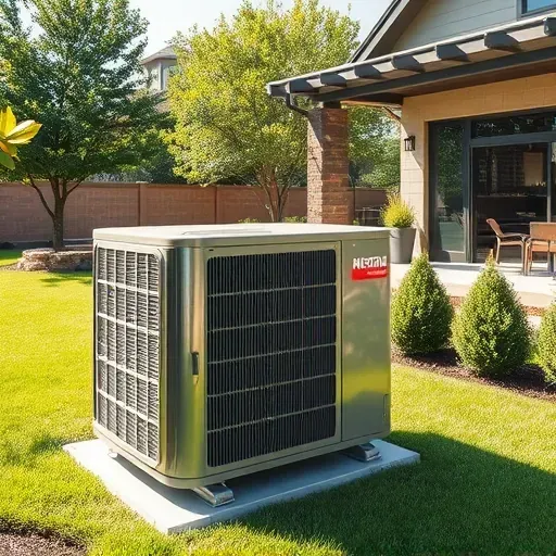 Repaired outdoor AC unit in a residential yard in Benbrook, TX, with lush greenery and a modern home appearance.