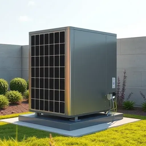 Outdoor HVAC system in Northlake, TX with modern design, durable materials, lush landscaping, and clear sky background.