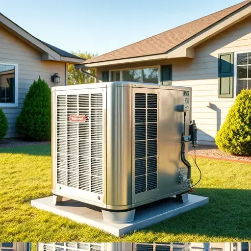 Outdoor modern HVAC system installed in Sanger, TX, with a well-maintained yard and suburban house backdrop.