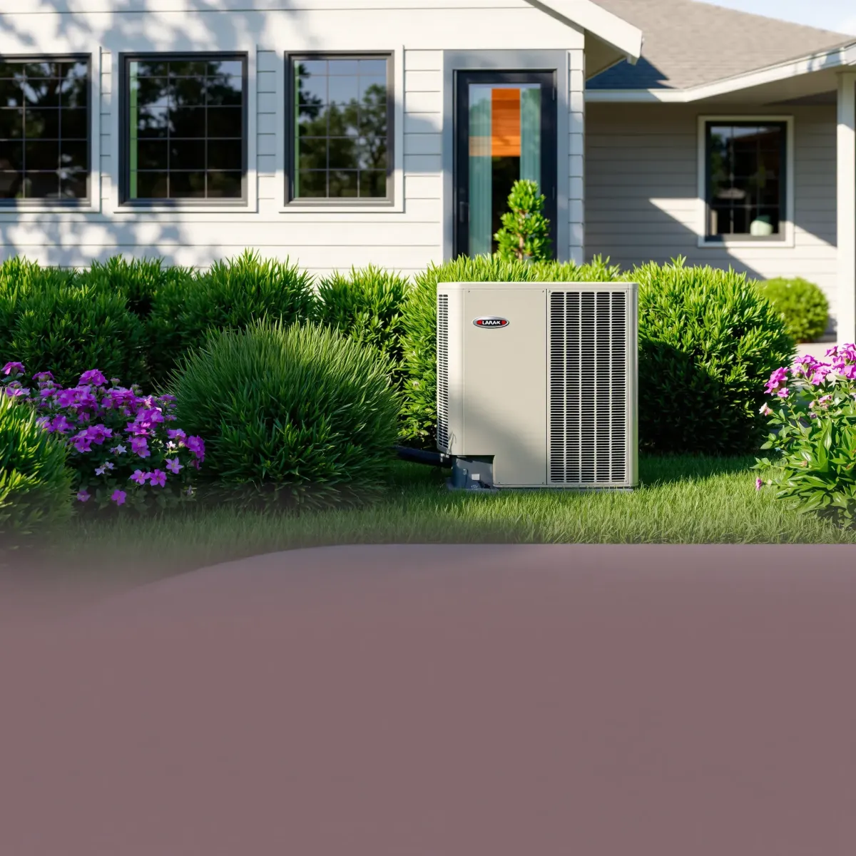 Modern outdoor HVAC unit in River Oaks, TX, with lush landscaping and a contemporary home, highlighting quality craftsmanship.