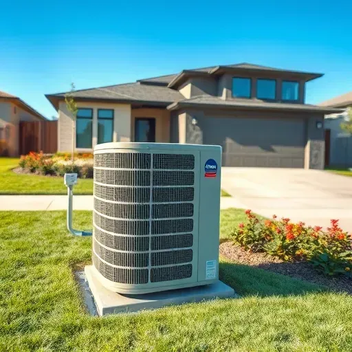 Freshly serviced outdoor HVAC unit at a modern Fort Worth home with landscaped yard and bright sunlight