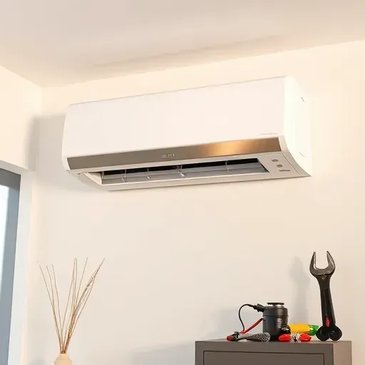 Modern air conditioning unit installed indoors, featuring sleek design and soft natural light in a contemporary setting.