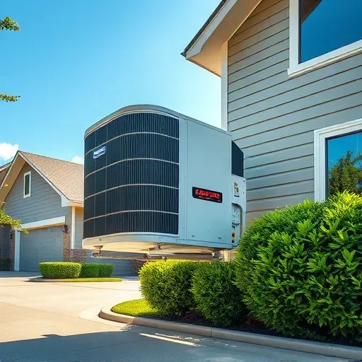 Freshly repaired air conditioning unit on a modern suburban home in Lake Dallas with vibrant greenery and clear blue sky.