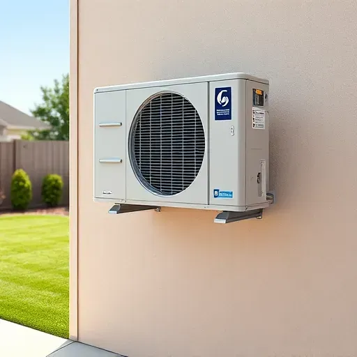 Modern HVAC unit on a clean exterior wall in Kennedale, TX, with landscaped backyard and clear sky.