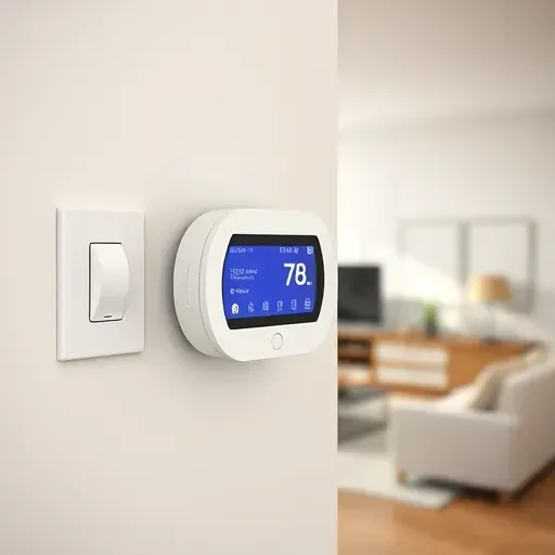 Freshly installed programmable thermostat on a modern wall in a bright, stylish home interior with digital display and Wi-Fi.
