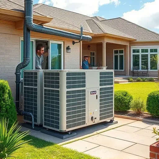 Modern HVAC system with sleek components in a tidy backyard beside a suburban home in Watauga, TX.