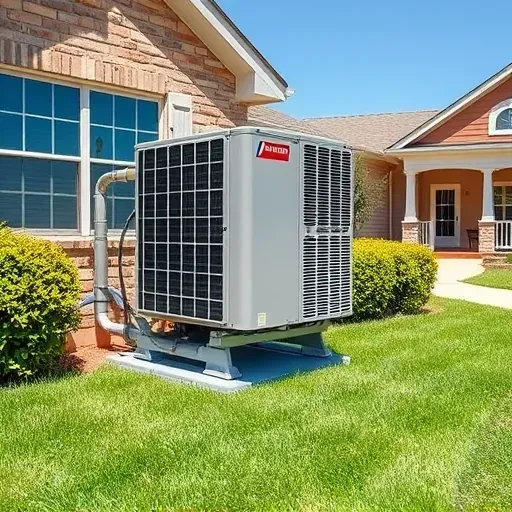 Modern HVAC installation on suburban home in Shady Shores TX with sleek unit, lush lawn, and charming architecture.