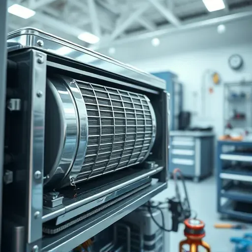 Modern air conditioning unit interior showing coils, filters, electronic controls in a clean workshop setting.