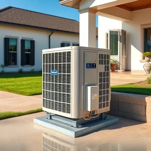 Repaired outdoor air conditioning unit installed outside a modern home in Lakeside Texas with lush lawn and bright sky