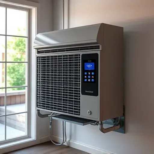 New outdoor Lake Dallas TX air conditioner with sleek design, detailed fins, digital control, and lush backyard backdrop.