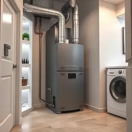 Newly installed high-efficiency furnace in a modern, clean utility room with polished metal surfaces and digital controls in Fort Worth TX