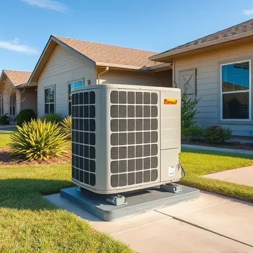 Freshly repaired high-efficiency air conditioning unit outdoors in Annetta TX beside a well-kept home and manicured lawn.