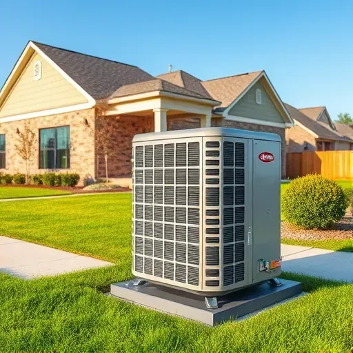Outdoor HVAC unit installed in Lake Worth, TX, with lush lawn, modern home, blue sky, and well-maintained surroundings.