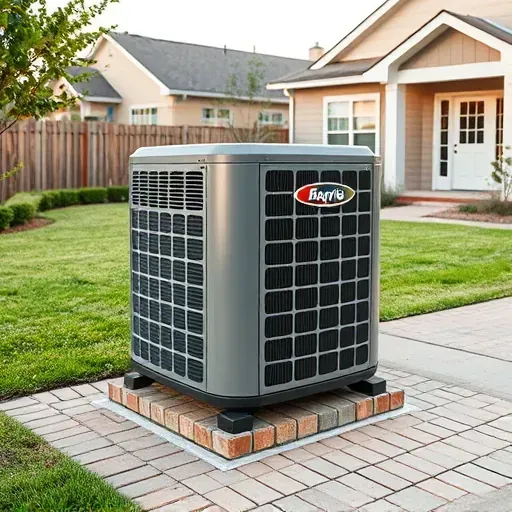 Completed outdoor AC repair in Hudson Oaks, TX, with modern unit, landscaped yard, and professional setting.