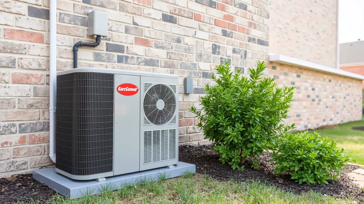 Close-up of a well-maintained, professional air conditioning unit in a clean repair workshop setting.