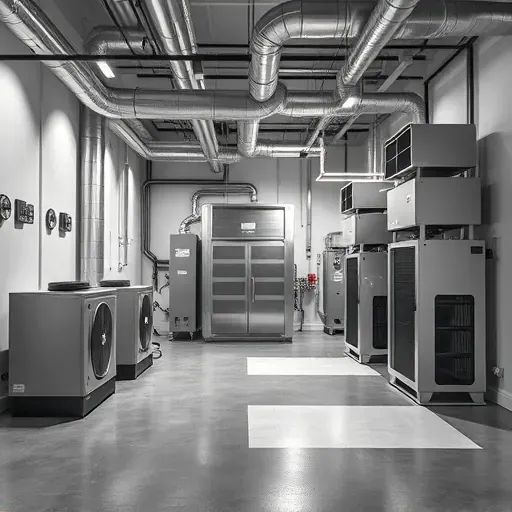 Spacious modern mechanical room in North Richland Hills TX featuring sleek HVAC equipment and polished concrete flooring.