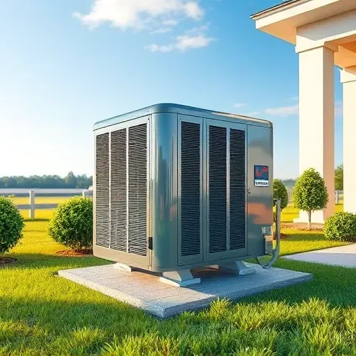 Professionally serviced air conditioning unit in Fort Worth TX, well-maintained with lush landscaping and clear skies.