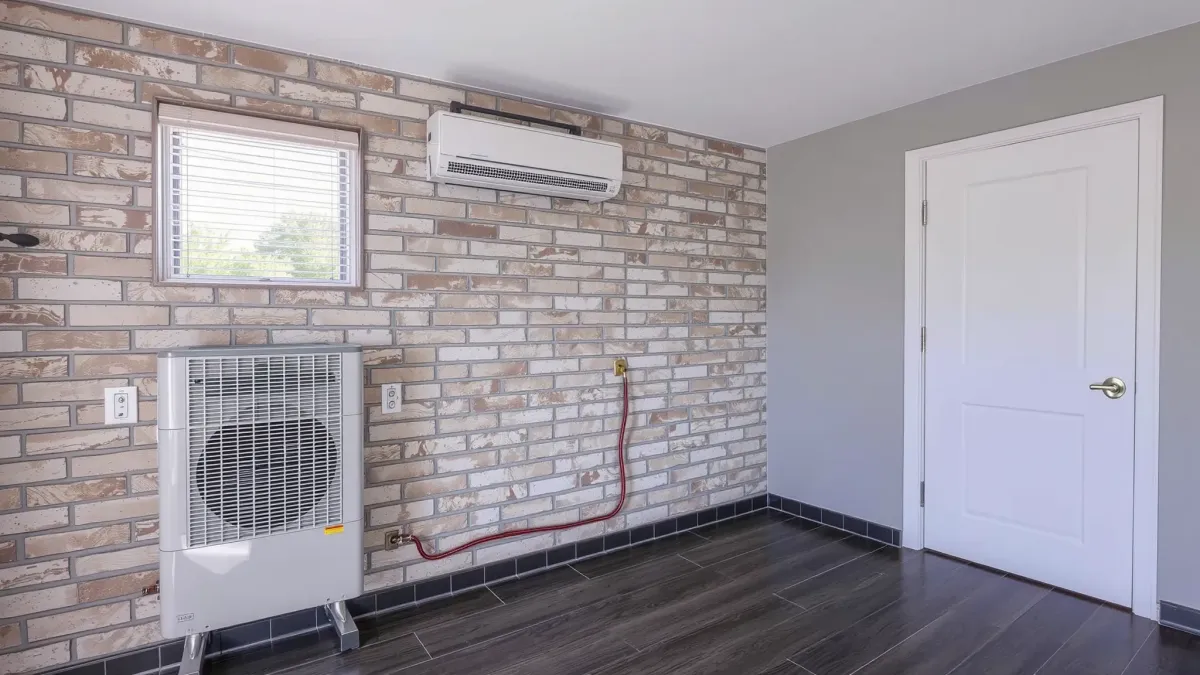 Professional Justin, TX HVAC repair scene showcasing a modern, detailed air conditioning unit outside a suburban home.