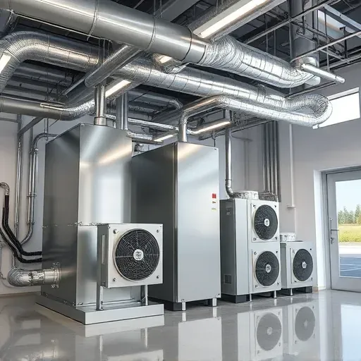 Modern commercial HVAC system with sleek ductwork and high-efficiency units inside a clean, organized mechanical room in Kennedale, TX.