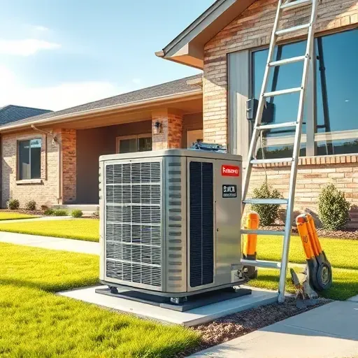 Repaired air conditioning unit outside a modern home in Everman Texas with landscaping and maintenance tools
