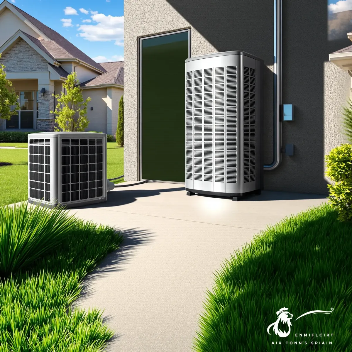 Final view of a clean, well-maintained HVAC unit on a modern home exterior in Northlake, TX, amid lush suburban surroundings.