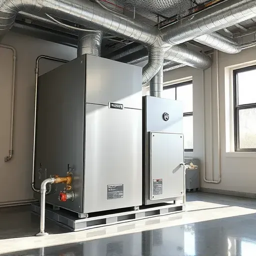 Outdoor modern HVAC system in Springtown, TX, with sleek design, digital displays, landscaped yard, and clear blue sky.