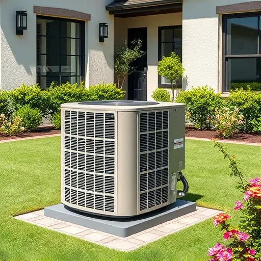 Installed HVAC system in a modern Lake Worth, TX backyard with lush lawn, flowers, and contemporary home backdrop.