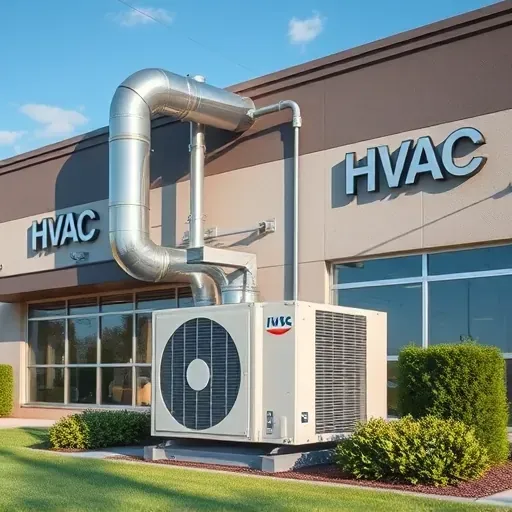 Outdoor commercial HVAC system with modern ductwork, condenser unit, and well-maintained building facade in Justin, TX.