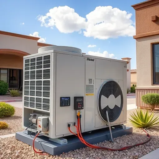 Outdoor HVAC maintenance check-up in Fort Worth with organized diagnostic tools near a clean unit, desert landscaping, sunny sky