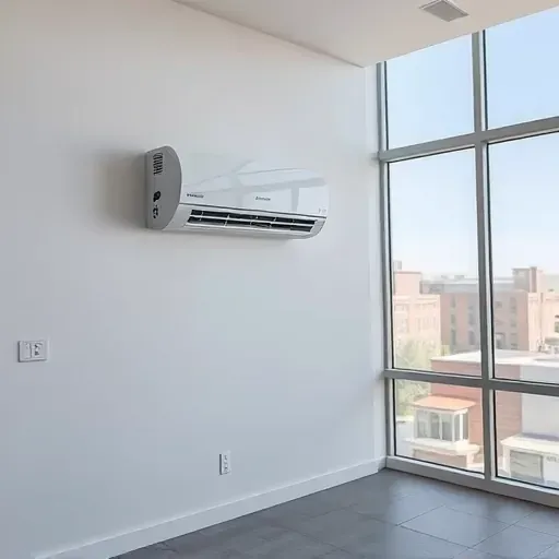 Modern indoor space with sleek ductless mini-split system on a clean wall, bright well-lit room with large windows in Fort Worth Texas