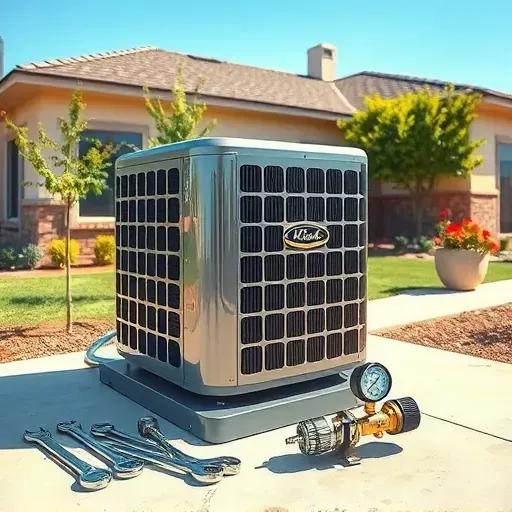 Professional HVAC repair scene in Kennedale TX with a modern outdoor unit, tools, and a welcoming home backdrop