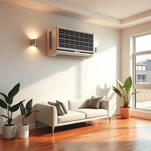 Modern HVAC installation in Everman TX featuring sleek unit on wall in stylish indoor space with elegant decor and light.