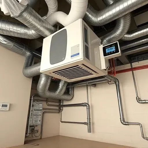 Modern HVAC system in Kennedale, TX with sleek ductwork, high-efficiency A/C, thermostat, and detailed utility components.