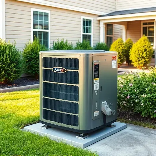 Outdoor modern air conditioning unit in Annetta TX with digital controls on a tidy yard and house backdrop