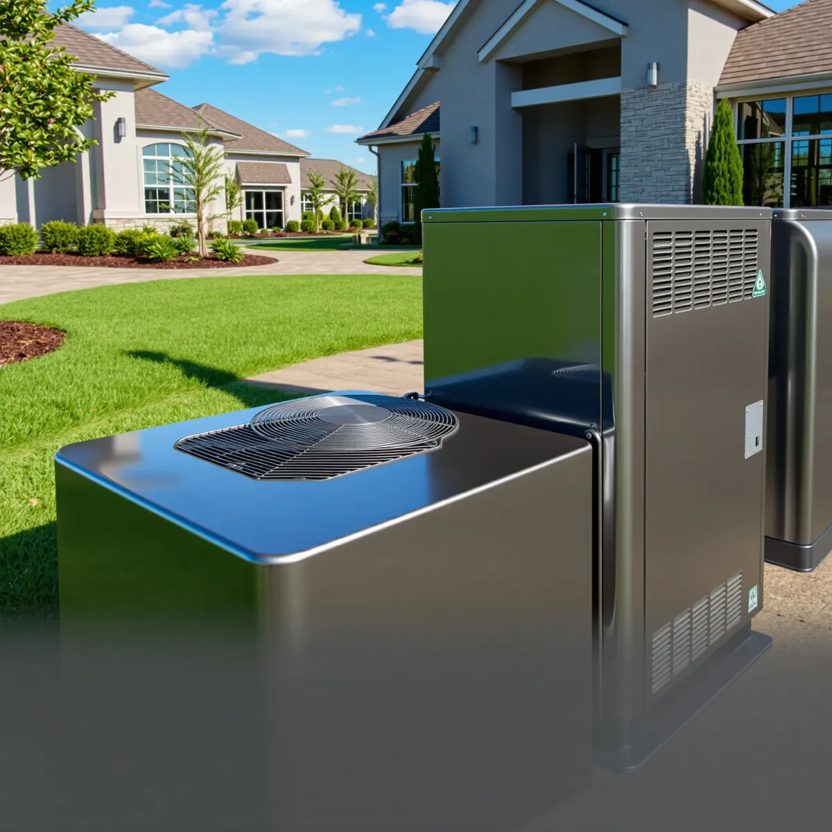 Outdoor industrial HVAC system in Hudson Oaks, TX, on a rooftop with blue sky, Texas landscape, and modern mechanical details.