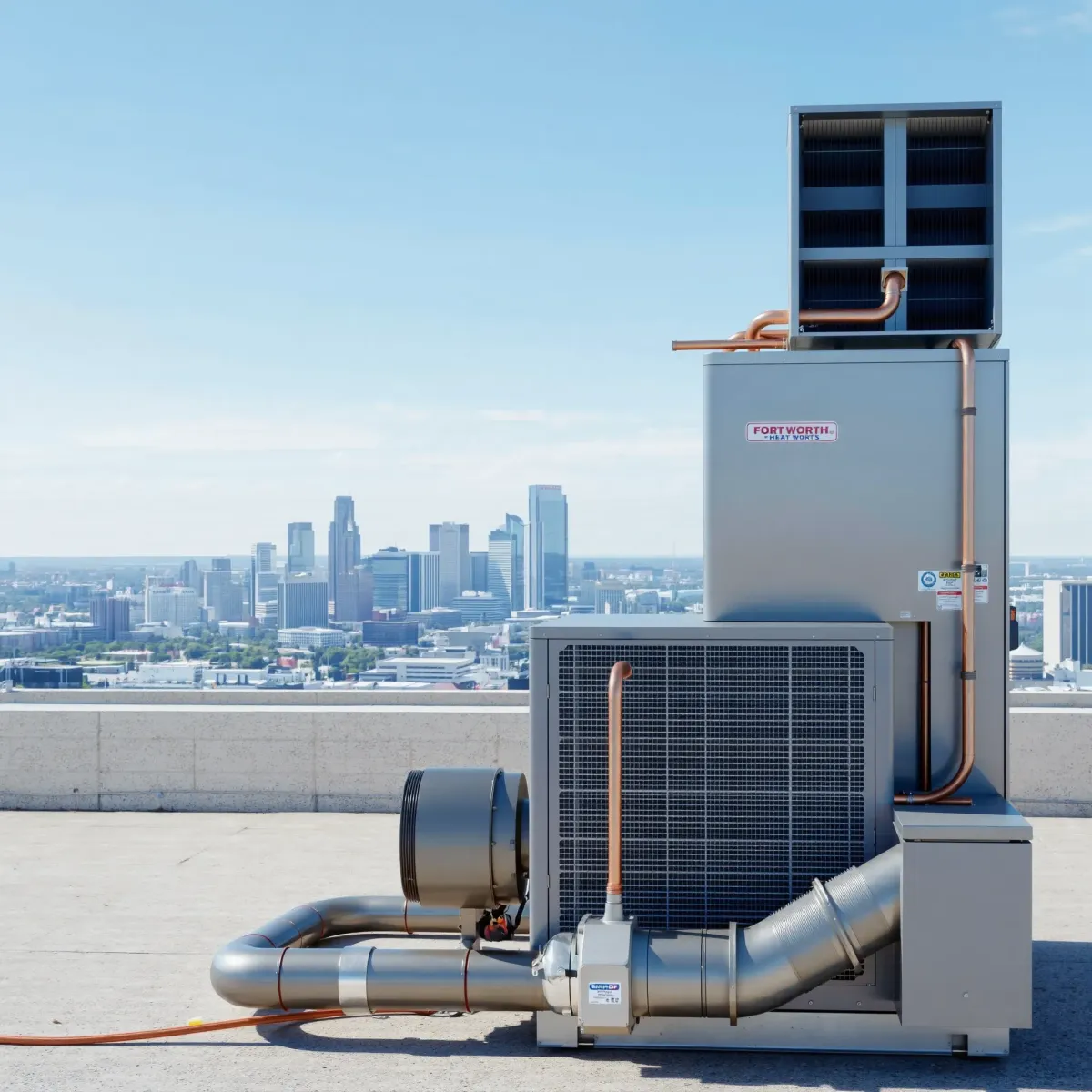 High-quality HVAC system installed on a commercial building in Justin, TX, with sleek equipment and well-maintained surroundings.