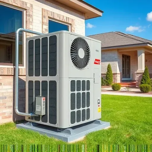 Outdoor serviced AC unit in Everman TX, with detailed metallic components, condensation, lush yard, and sunny Texas sky.
