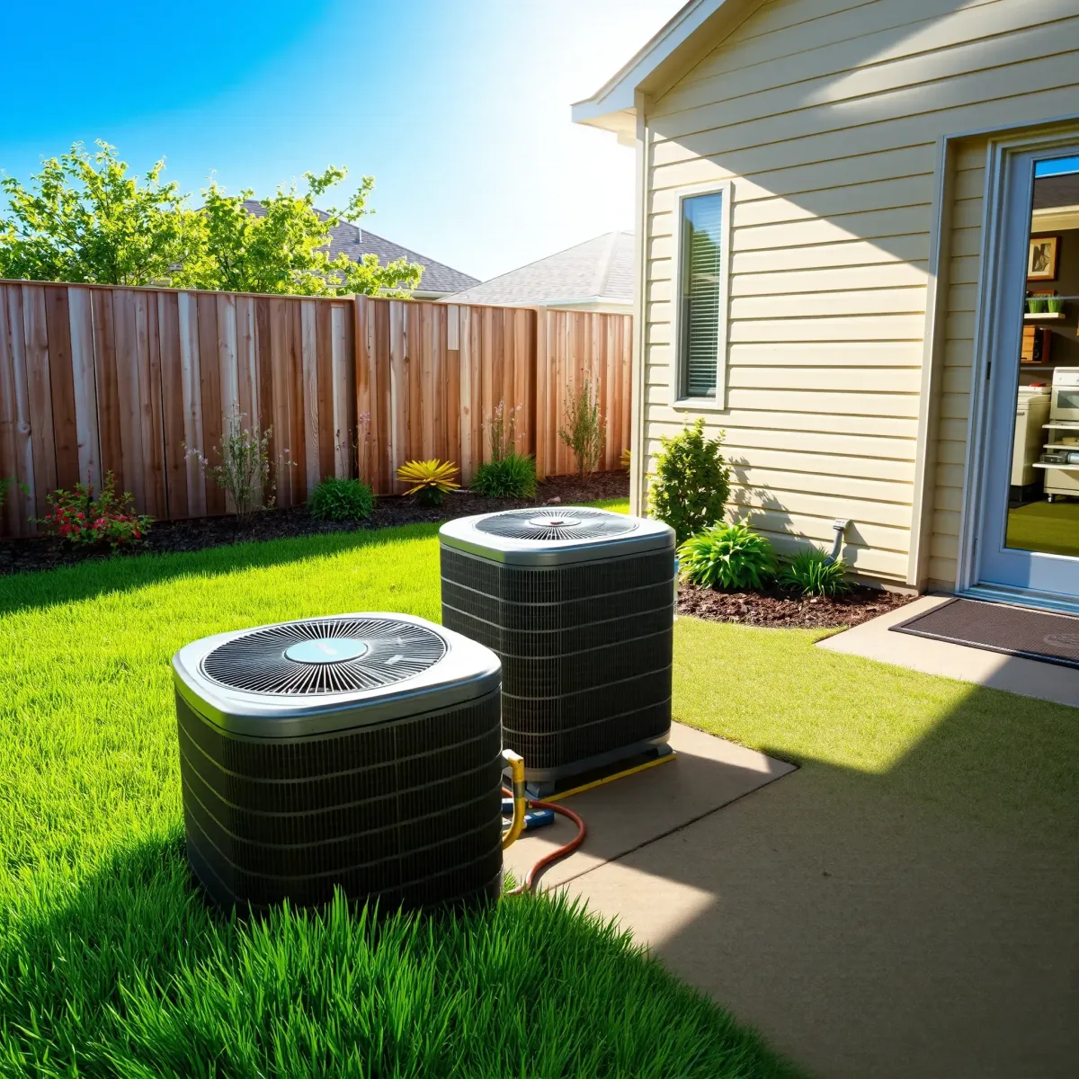 Exterior view of a branded air conditioning repair van parked in front of a home in Everman, TX.