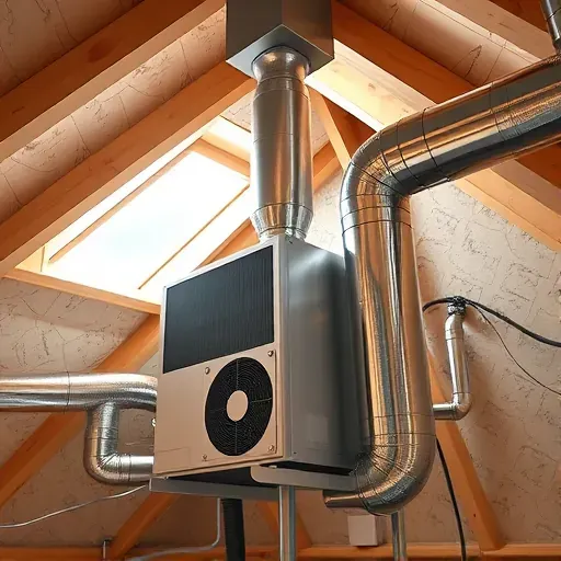 Completed HVAC system in a modern attic with sleek metal ductwork and efficient unit illuminated by soft natural light.