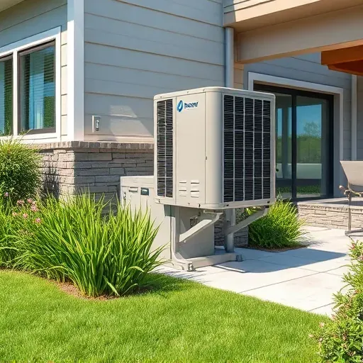 Freshly serviced modern AC unit installed outside a stylish Texas home, surrounded by lush landscaping and neat exterior.