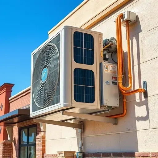 Professional air conditioning repair scene in Fort Worth TX featuring a modern outdoor HVAC unit on a clean building wall.