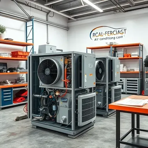 Modern Crowley TX air conditioning repair workshop with maintained HVAC units, organized tools, and industrial equipment