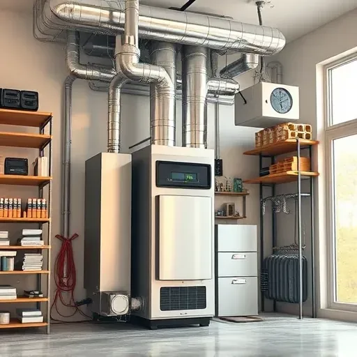 Residential HVAC system with sleek ductwork, furnace, and modern controls in a bright, organized utility room in Shady Shores, TX.