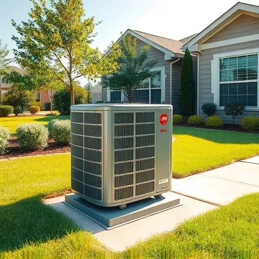 Well-maintained outdoor HVAC unit in Lakeside, TX, with a tidy repair scene amidst lush greenery and landscaped yard.