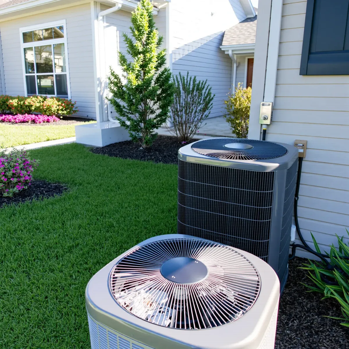 Inside a professionally repaired air conditioning unit showing clean metallic components, coils, filters, and organized workshop.